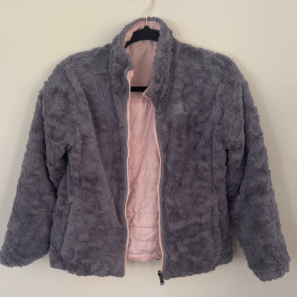 Girls North Face Reversible Gray Fleece Jacket
